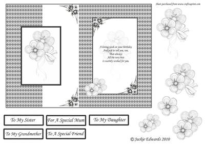 Black and White Floral Fold Back Card