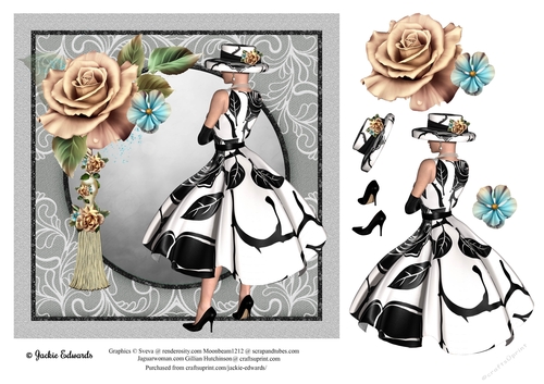 1950s Lady With Champagne Roses & Tassel