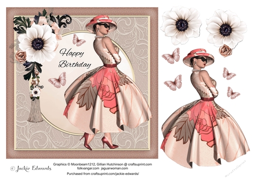 1950s Lady With Flower Butterflies & Tassel