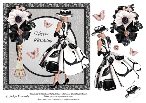 1950s Lady With White Flower Butterflies & Tassel