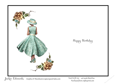Insert For Lady in Floral Dress Champagne Roses & Butterfly