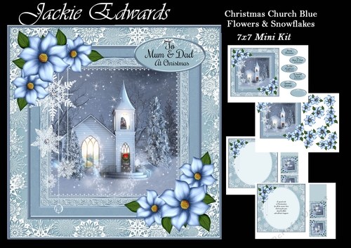 Christmas Church Blue Flowers & Snowflakes Mini Kit