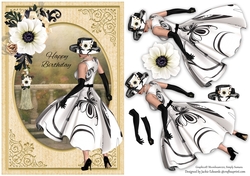 A5 Black and White Lady With White Flower