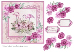 Watercolour Pink Flamingos And Roses
