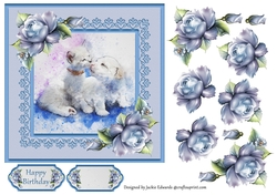 Watercolour Kitten and Puppy with Porcelain Roses