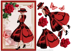 A5 Black and Red Lady with Roses and Butterflies Without Wording