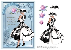 A5 Black & White Lady Fan & Rose
