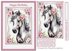 A5 Horse with Pink Flowers