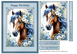 A5 Horse with Blue & White Flowers