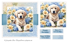 Dog with yellow And Blue Flowers