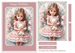 A5 Little Girl With Teddy In Pink