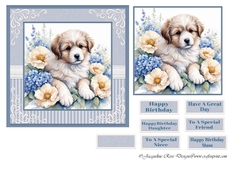 Dog With Blue & Cream Flowers