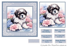 Dog With Blue & Pink Flowers