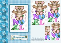 Christmas Teddy Noel Pyramid Card Front