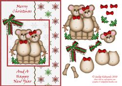 Teddy Couple Christmas Decoupage Card Front