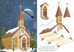 Moonlit Church on Christmas Eve Decoupage Card Front