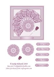 Framed Fan with Rose Pin Decoupage