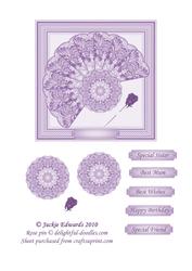 Framed Fan with Rose Pin Decoupage 2