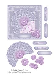 5 Inch Square Card Front with Fan and Flowers