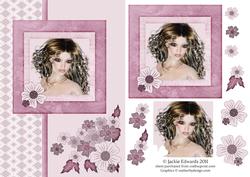 Card Front Framed Lady with Flowers Decoupage