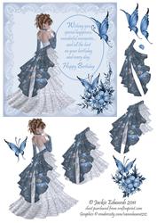Square Card Front with Lady Flowers and Verse