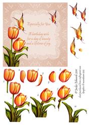 Square Card Front with Tulips Butterflies and Verse