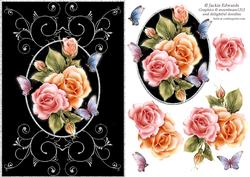 Glowing Roses on Black and Silver