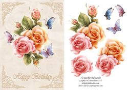 Roses and Butterflies Card Front in Apricot