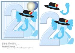 Age 2 Blue Elephant with Balloons