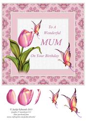 Tulips Butterflies for Mum Birthday Pink
