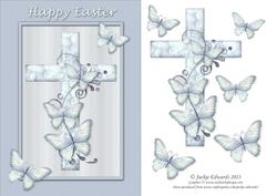 Butterflies and Cross Easter Card Blue