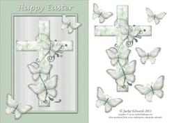 Butterflies and Cross Easter Card Green