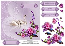 Beautiful Swans with Ribbon and Roses