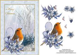 Robin with Winter Flowers