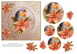 Christmas Robin with Poinsettias