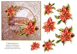 Christmas Cottage Scene with Poinsettias