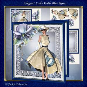 Elegant Lady with Blue Roses
