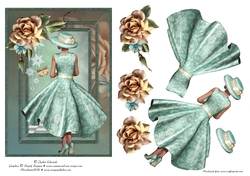 Lady In Floral Dress Champagne Roses & Butterfly