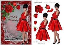 Lady In Red With Lace & Red Roses