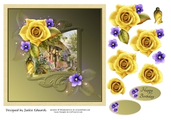 Yellow Roses With Cottage
