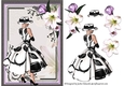 A5 Black and White Lady With Purple Flowers Without Wording