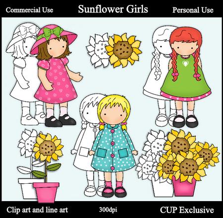 Sunflower Girls Clipart and Lineart