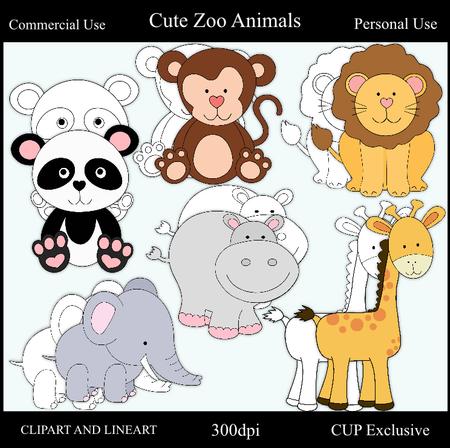Cute Zoo Animals Clipart and Lineart