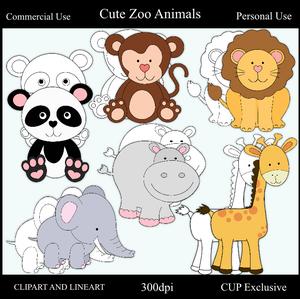 Cute Zoo Animals Clipart and Lineart