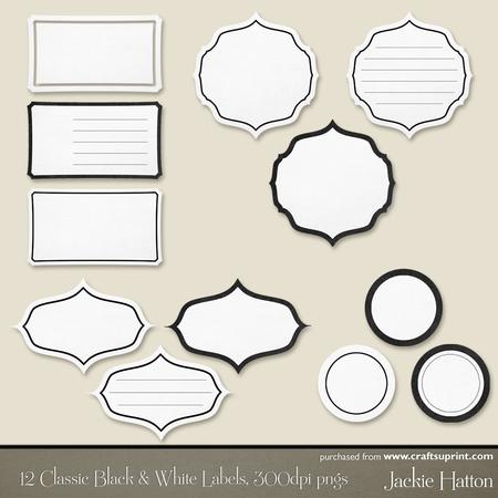 12 Classic Black & White Labels: 4 Labels, 3 Designs Each