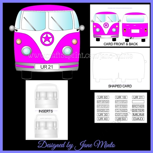 HOT PINK CAMPER VAN SHAPED CARD