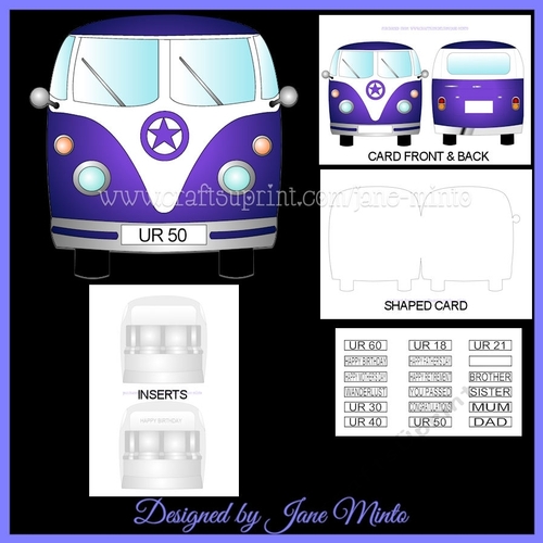 PURPLE CAMPER VAN SHAPED CARD