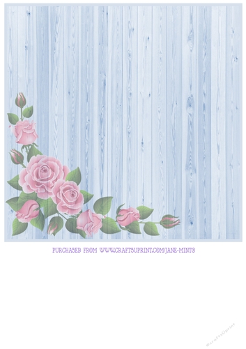 PINK ROSES ON BLUE WOOD