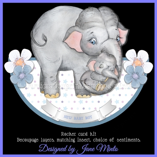 ELEPHANT & BABY ROCKER CARD - BLUE