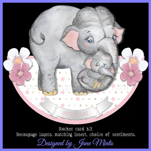 ELEPHANT & BABY ROCKER CARD - PINK